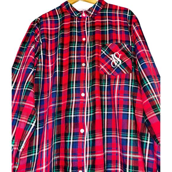 Victoria's Secret Monogram Logo Womens Plaid Pajama Set Red Blue Sz XL Soft Cozy - Picture 2 of 7